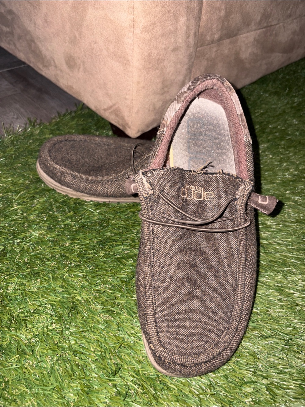 Hey Dude Men’s Brown Canvas Slip-On Loafers